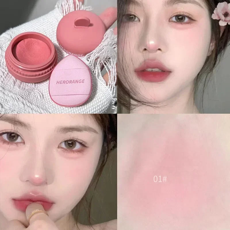 Mousse Blush Palette Rose Hawthorn Cheek Tint Blusher with Puff Natural Face