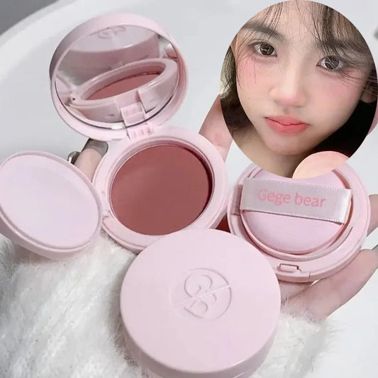 Kawaii Cute Color Korean Blush Air Cushion Cheek Contour Pink Makeup Palette with Applicator Puff Facial Waterproof Blusher Tint Mud Cream