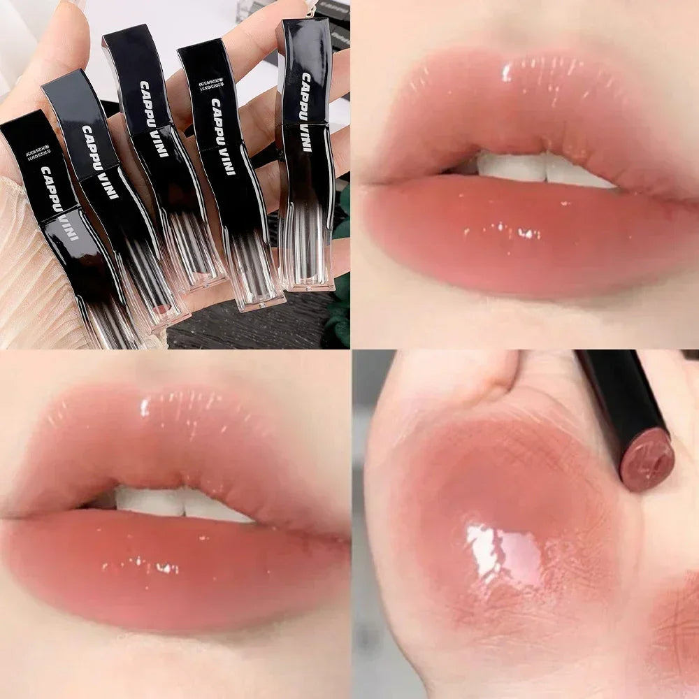 New Jelly Mirror Black Tube Lipstick Long Lasting Non-stick Cup Moisturize Water Light Lip Gloss