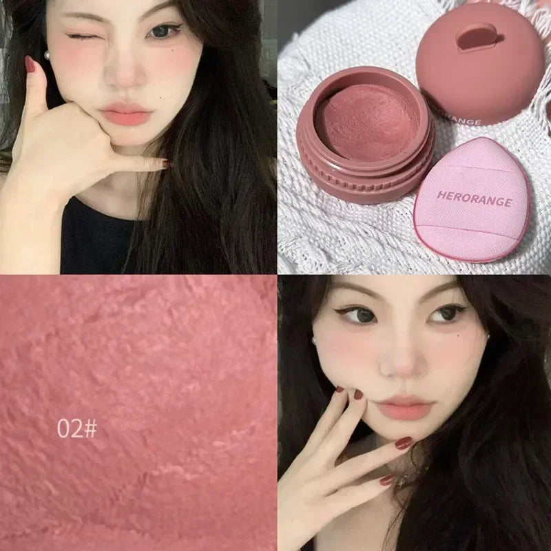 Mousse Blush Palette Rose Hawthorn Cheek Tint Blusher with Puff Natural Face