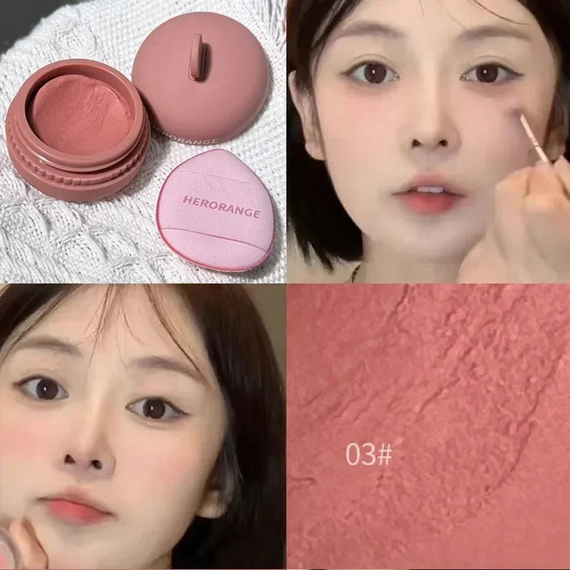 Mousse Blush Palette Rose Hawthorn Cheek Tint Blusher with Puff Natural Face