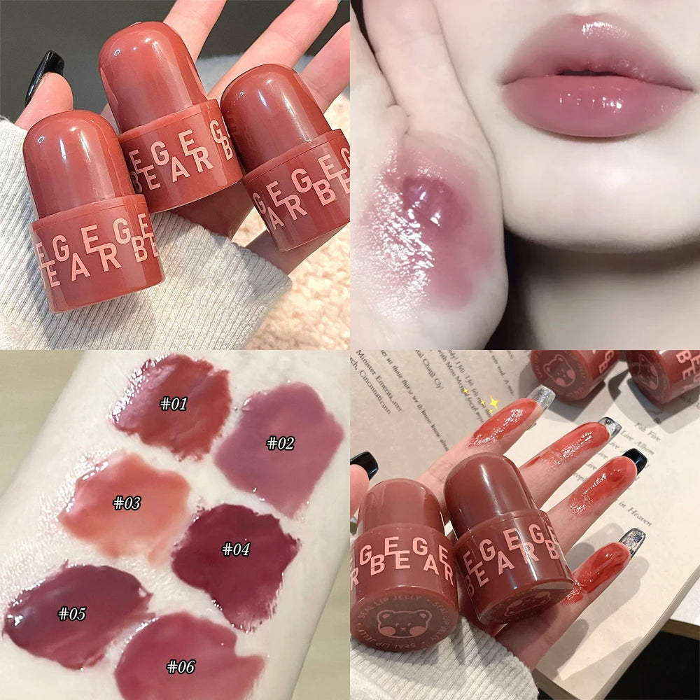 Waterproof Lasting Moisturizing No Fading Jelly Lip Glaze Bear Seal Mirror Lipsticks Lip Gloss