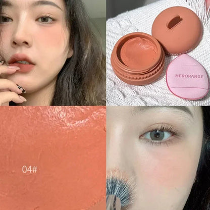 Mousse Blush Palette Rose Hawthorn Cheek Tint Blusher with Puff Natural Face