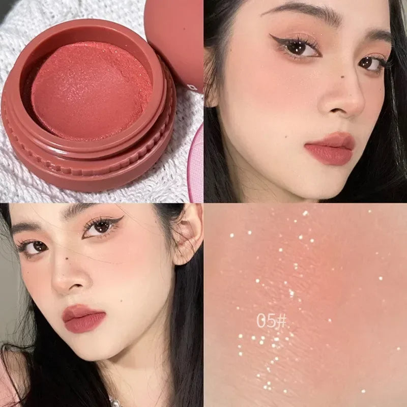 Mousse Blush Palette Rose Hawthorn Cheek Tint Blusher with Puff Natural Face