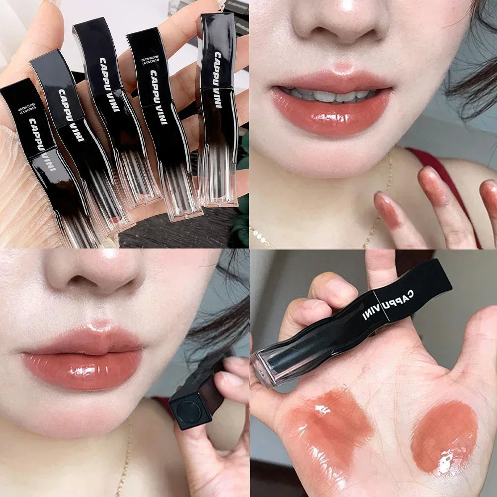 New Jelly Mirror Black Tube Lipstick Long Lasting Non-stick Cup Moisturize Water Light Lip Gloss