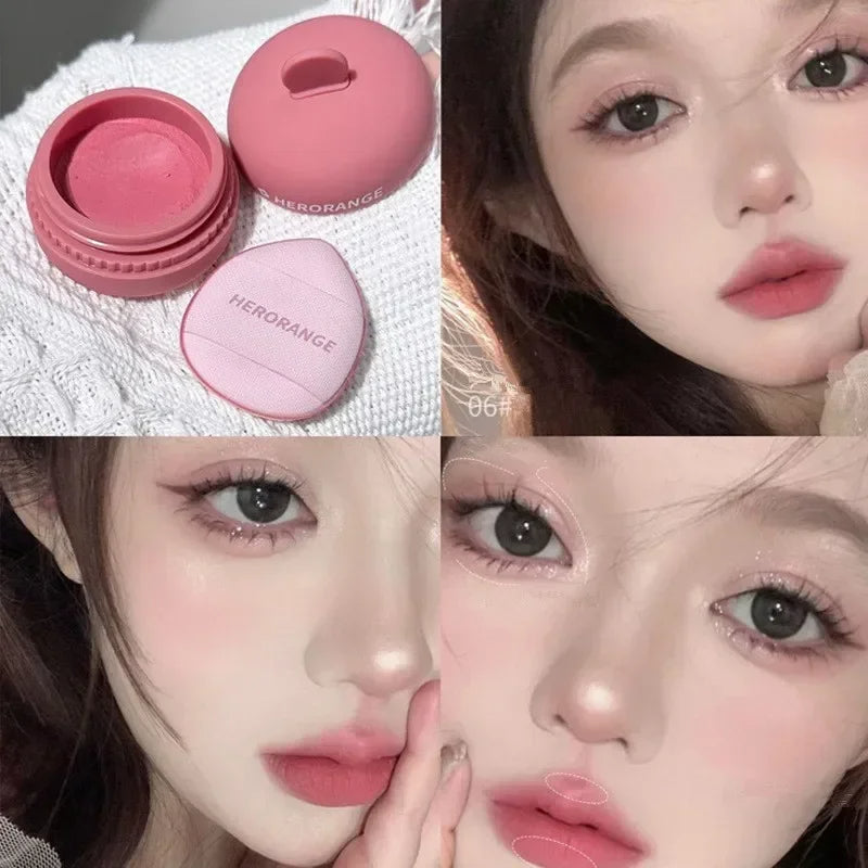 Mousse Blush Palette Rose Hawthorn Cheek Tint Blusher with Puff Natural Face