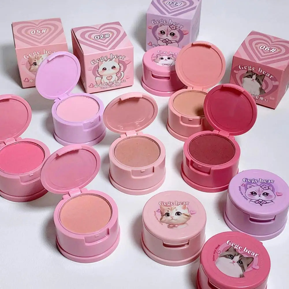 Korean Kawaii Cute Cat Powder Blusher Blush Cream Gege Bear Blush Matte Natural Cheek Tint Brightening Cosmetics Girl's Sponge Blusher Cream