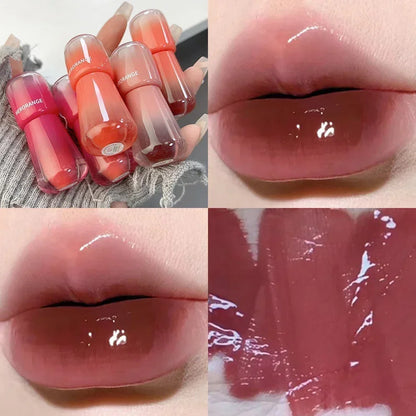 Korean Cute Transparent Water Glossy Lip Gloss Red Mirror Jelly Liquid Lipstick Moisturizing Long-lasting Lip Tint Korean Makeup Cosmetics