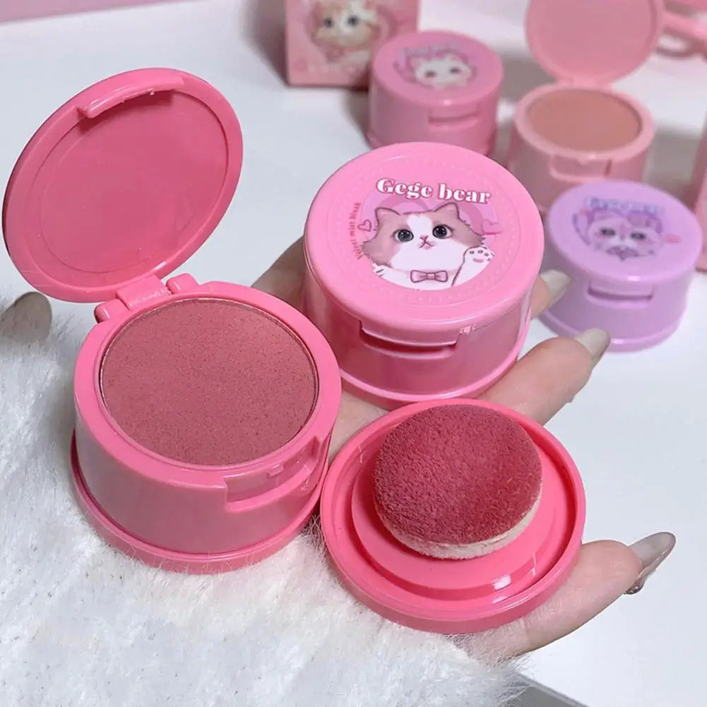 Korean Kawaii Cute Cat Powder Blusher Blush Cream Gege Bear Blush Matte Natural Cheek Tint Brightening Cosmetics Girl's Sponge Blusher Cream