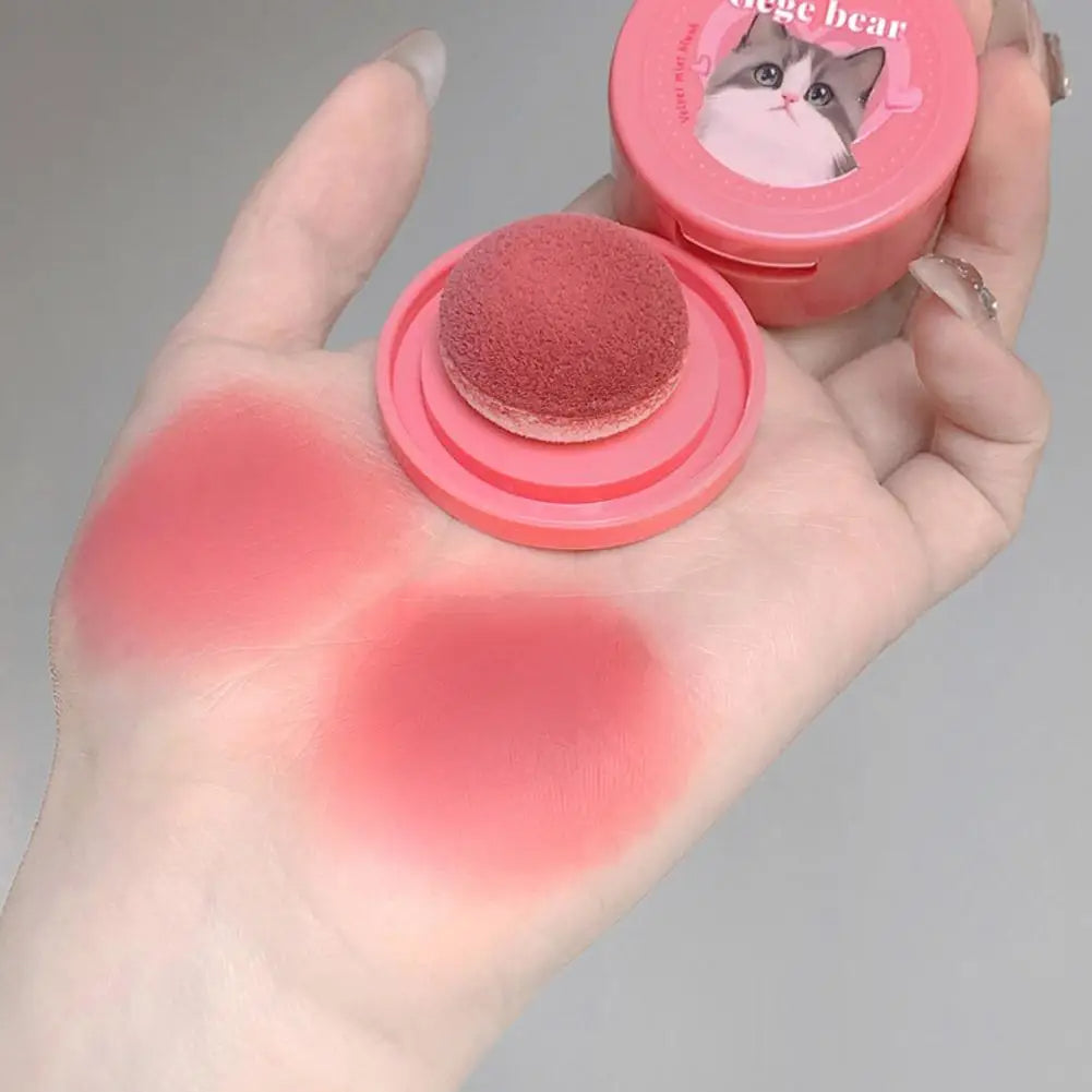 Korean Kawaii Cute Cat Powder Blusher Blush Cream Gege Bear Blush Matte Natural Cheek Tint Brightening Cosmetics Girl's Sponge Blusher Cream