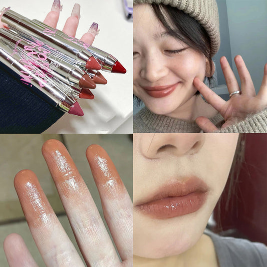 Korean Cute Pen Cappuvini Silver Tube Matte Silk Smooth Crayon Lipstick Makeup 6 Colors Chocolate Brown Lipstick Stick Lip Gloss Korean Cosmetic