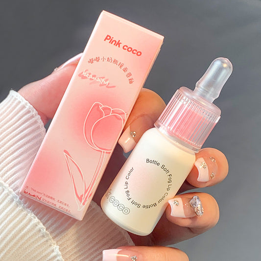 Cute Korean Pink Small Milk Bottle Mirror Face Lip Glaze Water Glazed Glass Lip Color Lasting Moisturizing Liquid Lipstick Korean Cosmetics