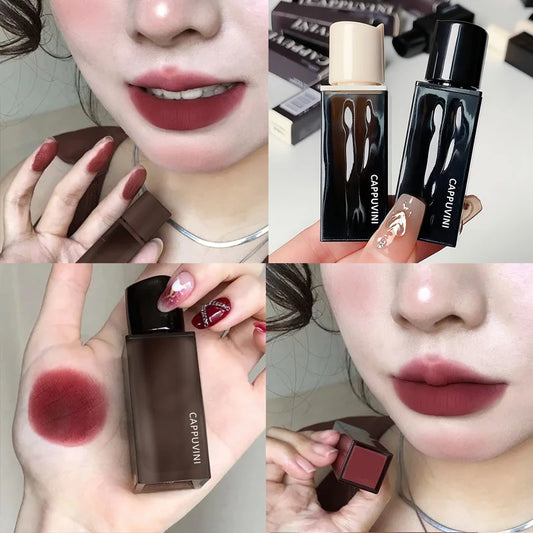 Korean Sexy Dark Brown Matte Velvet Lip Gloss Waterproof Liquid Lipstick Nude Brown Lips Tint Mud Makeup Latte Coffee Lip Glaze Cosmetics