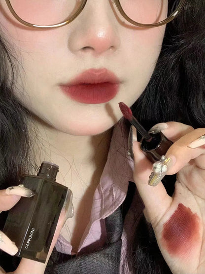 Korean Sexy Dark Brown Matte Velvet Lip Gloss Waterproof Liquid Lipstick Nude Brown Lips Tint Mud Makeup Latte Coffee Lip Glaze Cosmetics