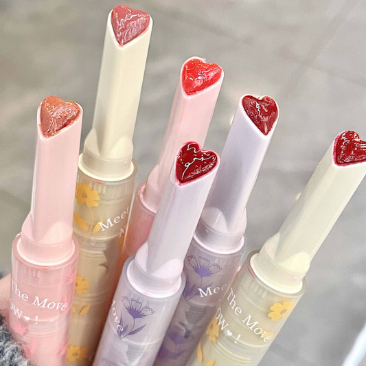 Korean Jelly Lip Glaze Flower Mirror Water Lipstick Heart-shaped Lip Gloss Moisturizing Lipstick Pen Waterproof Non-stick Cup Korean