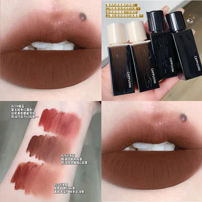 Korean Sexy Dark Brown Matte Velvet Lip Gloss Waterproof Liquid Lipstick Nude Brown Lips Tint Mud Makeup Latte Coffee Lip Glaze Cosmetics