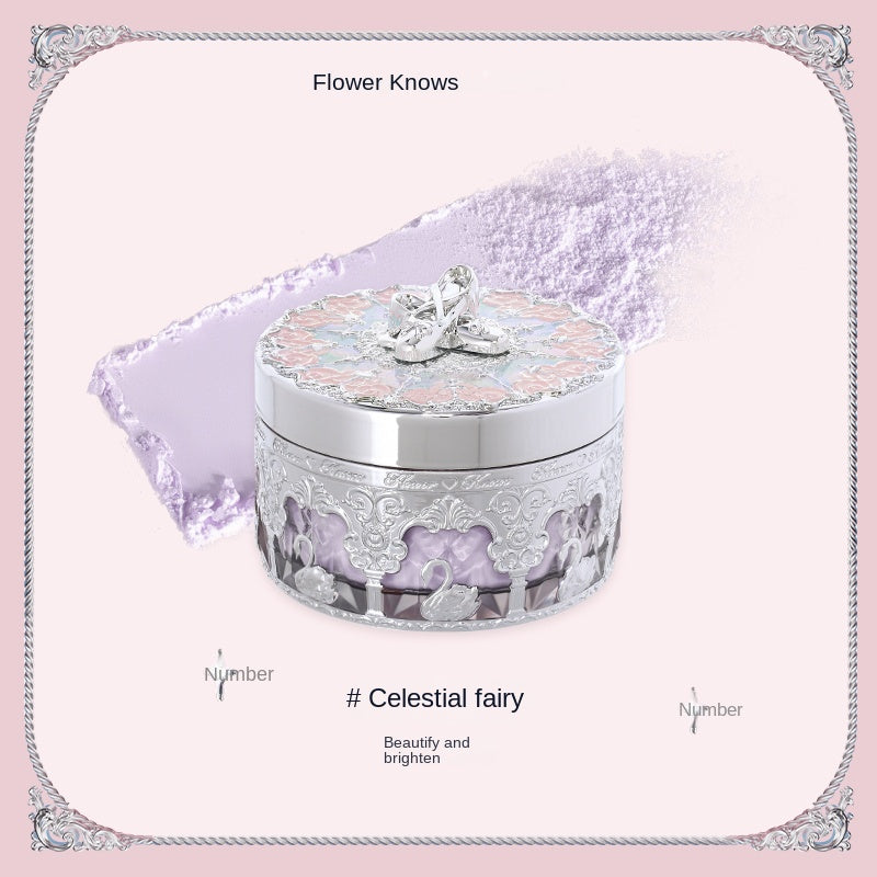 Flower Knows Swan Ballet Music box Loose Setting Powder Rose Scent Loose Powder Makeup Matte Finishing Oil Control Setting Powder Make-up For Women