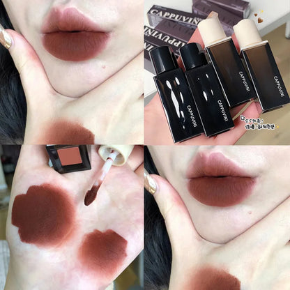 Korean Sexy Dark Brown Matte Velvet Lip Gloss Waterproof Liquid Lipstick Nude Brown Lips Tint Mud Makeup Latte Coffee Lip Glaze Cosmetics