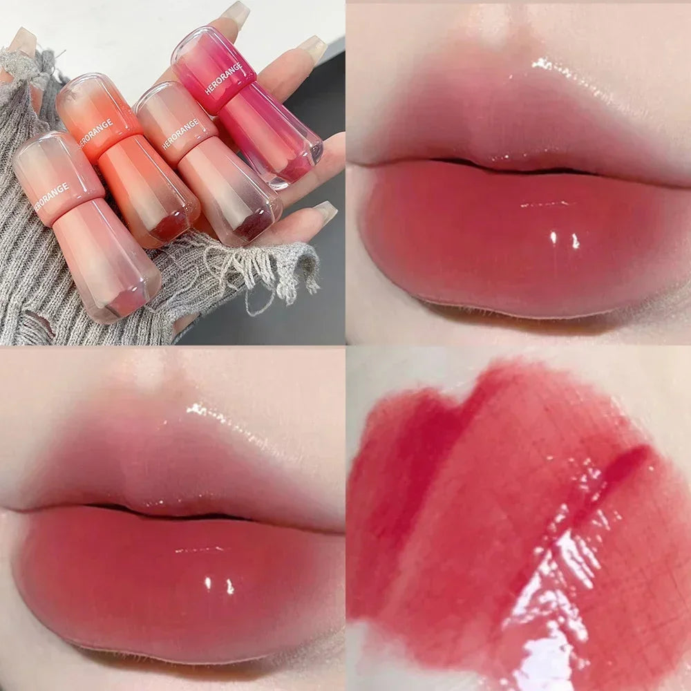 Korean Cute Transparent Water Glossy Lip Gloss Red Mirror Jelly Liquid Lipstick Moisturizing Long-lasting Lip Tint Korean Makeup Cosmetics