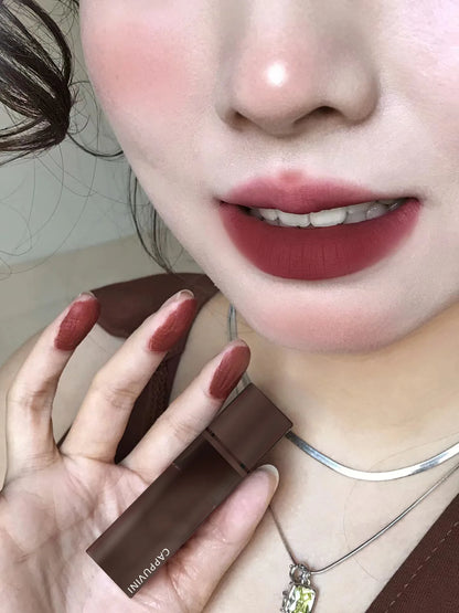 Korean Sexy Dark Brown Matte Velvet Lip Gloss Waterproof Liquid Lipstick Nude Brown Lips Tint Mud Makeup Latte Coffee Lip Glaze Cosmetics