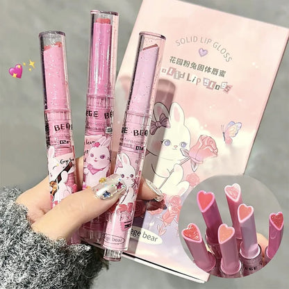 Gege Bear Cute Rabbit Jelly Lip Gloss Mirror Glass Solid Lip Glaze Flowers Water Light Heart Shape Lipstick