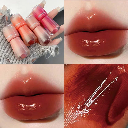 Korean Cute Transparent Water Glossy Lip Gloss Red Mirror Jelly Liquid Lipstick Moisturizing Long-lasting Lip Tint Korean Makeup Cosmetics