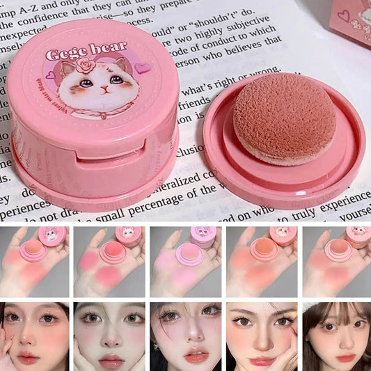 Korean Kawaii Cute Cat Powder Blusher Blush Cream Gege Bear Blush Matte Natural Cheek Tint Brightening Cosmetics Girl's Sponge Blusher Cream