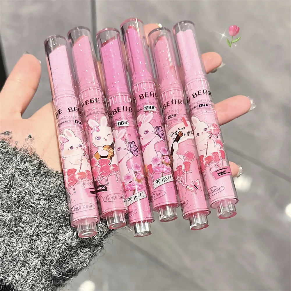 Gege Bear Cute Rabbit Jelly Lip Gloss Mirror Glass Solid Lip Glaze Flowers Water Light Heart Shape Lipstick