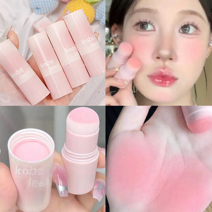 Korean Girly Blush Stick with Sponge Head Easy To Use Waterproof Lasting Brightening Face Contouring Shadow Blusher