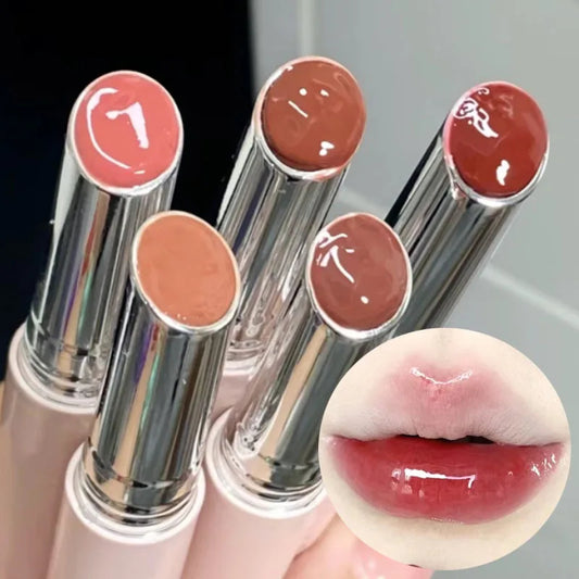 Mirror Jelly Solid Korean Lip Gloss Lipstick Hydrating Clear Red Brown Moisturizing Lips Tint Nature Nude Korean Lip Makeup Cosmetics