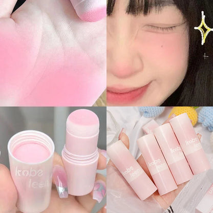 Korean Girly Blush Stick with Sponge Head Easy To Use Waterproof Lasting Brightening Face Contouring Shadow Blusher