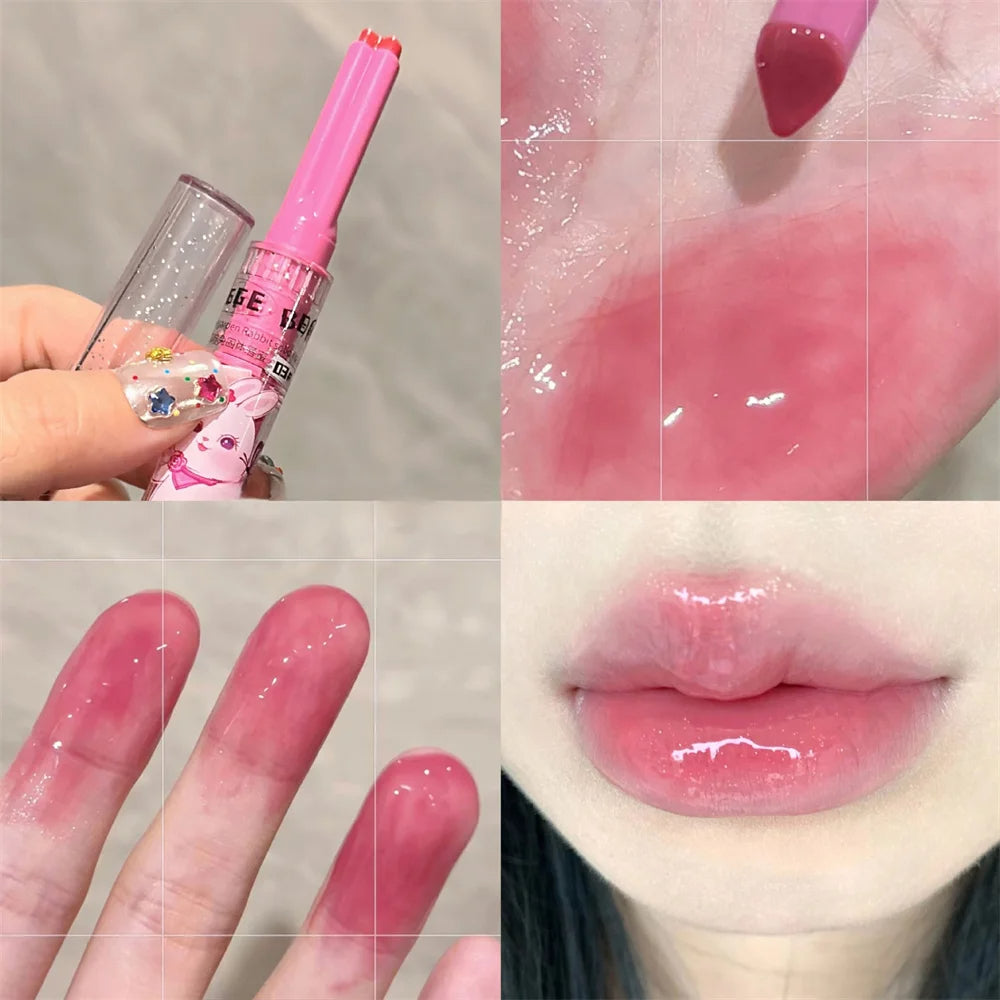 Gege Bear Cute Rabbit Jelly Lip Gloss Mirror Glass Solid Lip Glaze Flowers Water Light Heart Shape Lipstick