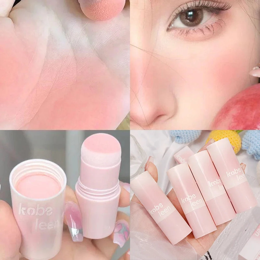 Korean Girly Blush Stick with Sponge Head Easy To Use Waterproof Lasting Brightening Face Contouring Shadow Blusher