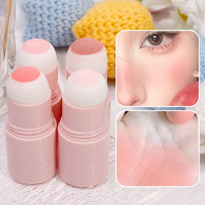 Korean Girly Blush Stick with Sponge Head Easy To Use Waterproof Lasting Brightening Face Contouring Shadow Blusher