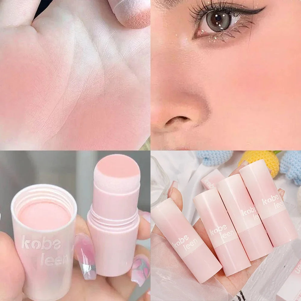 Korean Girly Blush Stick with Sponge Head Easy To Use Waterproof Lasting Brightening Face Contouring Shadow Blusher