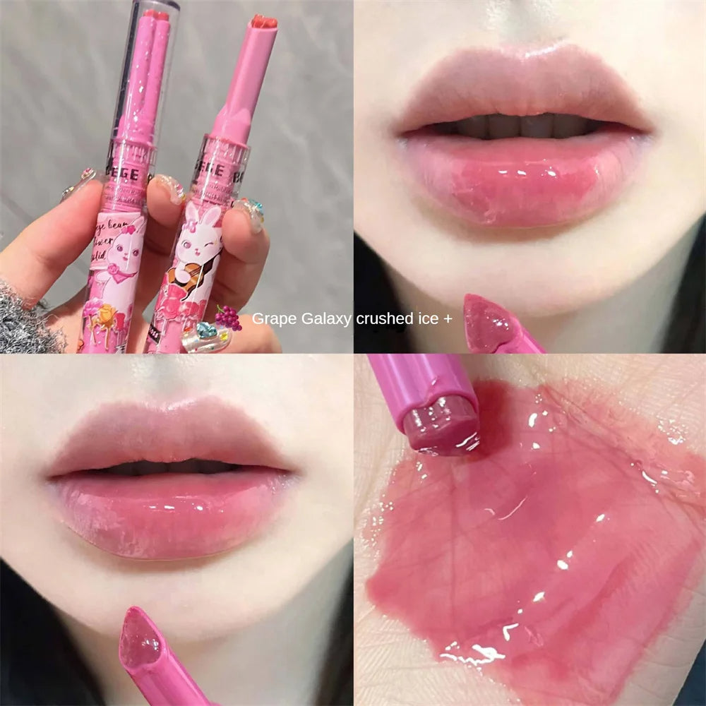 Gege Bear Cute Rabbit Jelly Lip Gloss Mirror Glass Solid Lip Glaze Flowers Water Light Heart Shape Lipstick