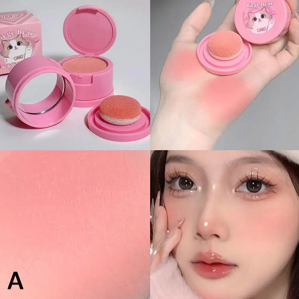 Korean Kawaii Cute Cat Powder Blusher Blush Cream Gege Bear Blush Matte Natural Cheek Tint Brightening Cosmetics Girl's Sponge Blusher Cream