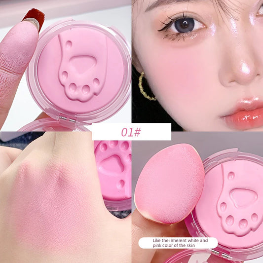 Kawaii Cute Cat Foot Print Blush with A Thumb Puff Sweet Korean Girl Cheek Makeup Blusher Long Lasting Face Contouring Shadow Cosmetics