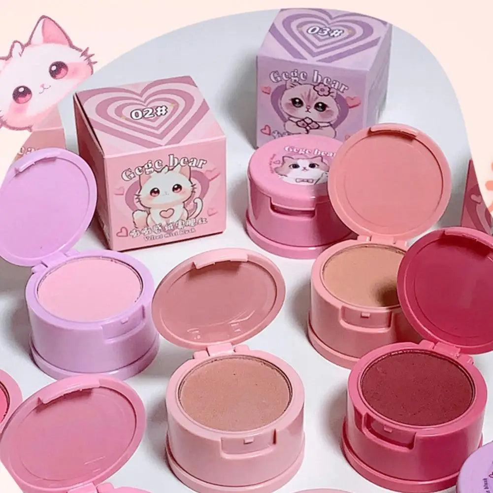 Korean Kawaii Cute Cat Powder Blusher Blush Cream Gege Bear Blush Matte Natural Cheek Tint Brightening Cosmetics Girl's Sponge Blusher Cream