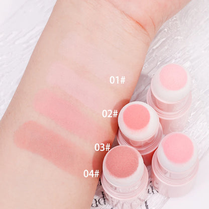 Korean Girly Blush Stick with Sponge Head Easy To Use Waterproof Lasting Brightening Face Contouring Shadow Blusher