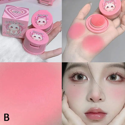 Korean Kawaii Cute Cat Powder Blusher Blush Cream Gege Bear Blush Matte Natural Cheek Tint Brightening Cosmetics Girl's Sponge Blusher Cream