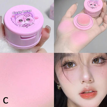 Korean Kawaii Cute Cat Powder Blusher Blush Cream Gege Bear Blush Matte Natural Cheek Tint Brightening Cosmetics Girl's Sponge Blusher Cream