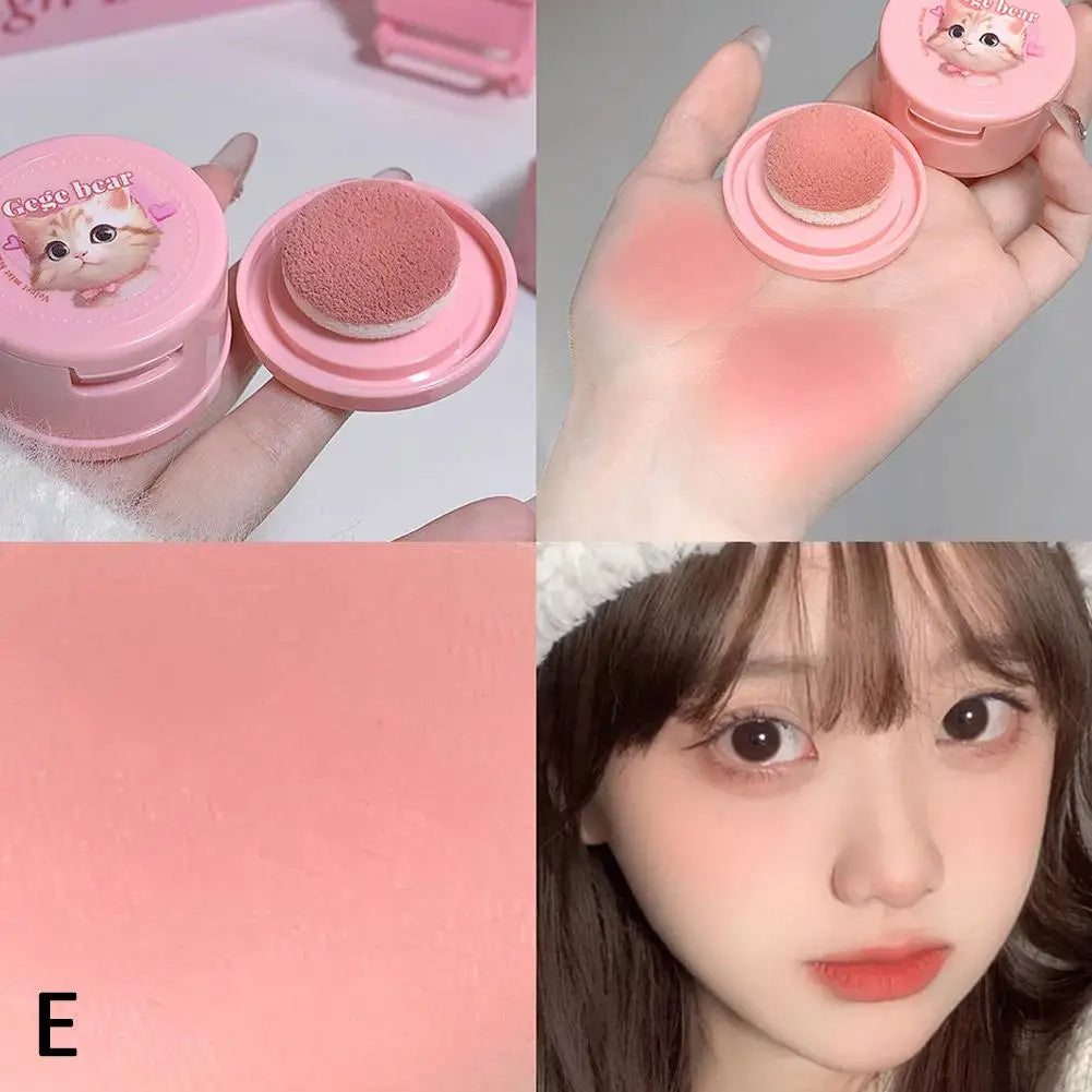 Korean Kawaii Cute Cat Powder Blusher Blush Cream Gege Bear Blush Matte Natural Cheek Tint Brightening Cosmetics Girl's Sponge Blusher Cream