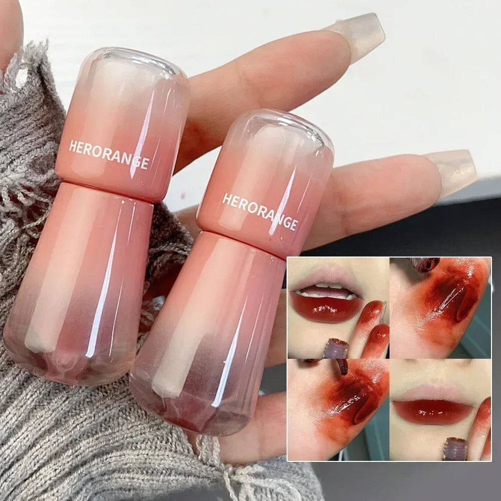 Korean Cute Transparent Water Glossy Lip Gloss Red Mirror Jelly Liquid Lipstick Moisturizing Long-lasting Lip Tint Korean Makeup Cosmetics