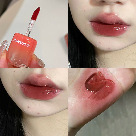 Korean Cute Transparent Water Glossy Lip Gloss Red Mirror Jelly Liquid Lipstick Moisturizing Long-lasting Lip Tint Korean Makeup Cosmetics