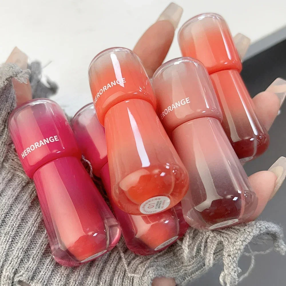 Korean Cute Transparent Water Glossy Lip Gloss Red Mirror Jelly Liquid Lipstick Moisturizing Long-lasting Lip Tint Korean Makeup Cosmetics