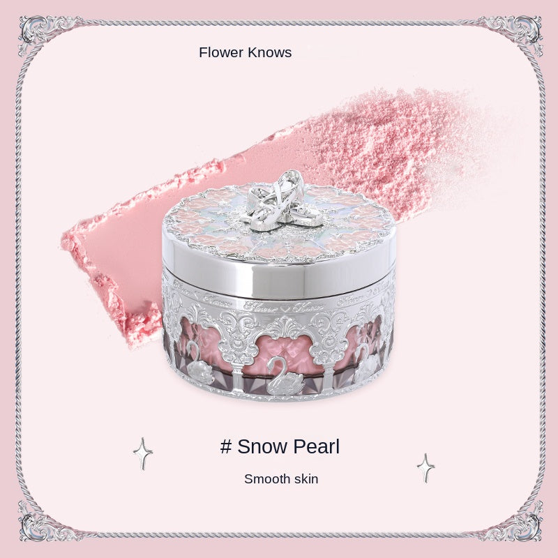 Flower Knows Swan Ballet Music box Loose Setting Powder Rose Scent Loose Powder Makeup Matte Finishing Oil Control Setting Powder Make-up For Women