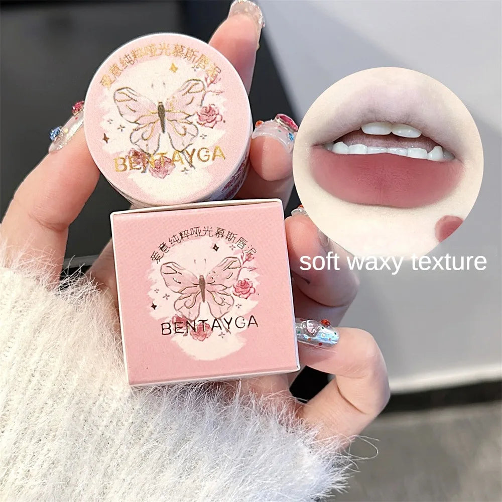 Korean Waterproof Lip Mud Clay Matte Lipstick Blush Makeup Long-lasting Non-stick Cup Red Lip Tint Pigment Mousse Lipstick