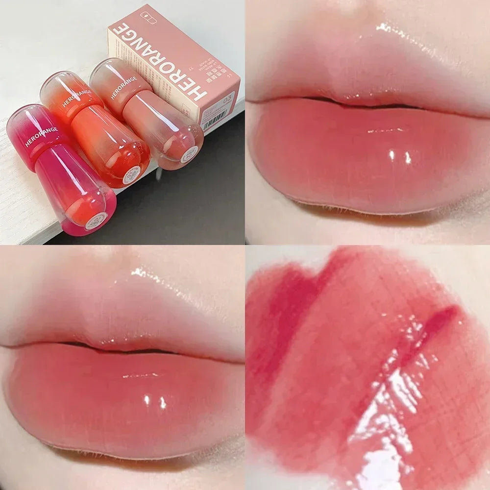 Korean Cute Transparent Water Glossy Lip Gloss Red Mirror Jelly Liquid Lipstick Moisturizing Long-lasting Lip Tint Korean Makeup Cosmetics